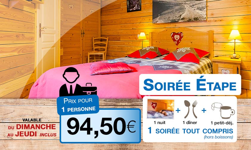 Soirée étape à 94.50€ tout compris (repas + petit dej + nuit)