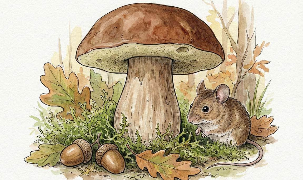 Dessin d’un bolet et une souris