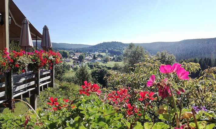 Liézey depuis la terrasse en fleurs